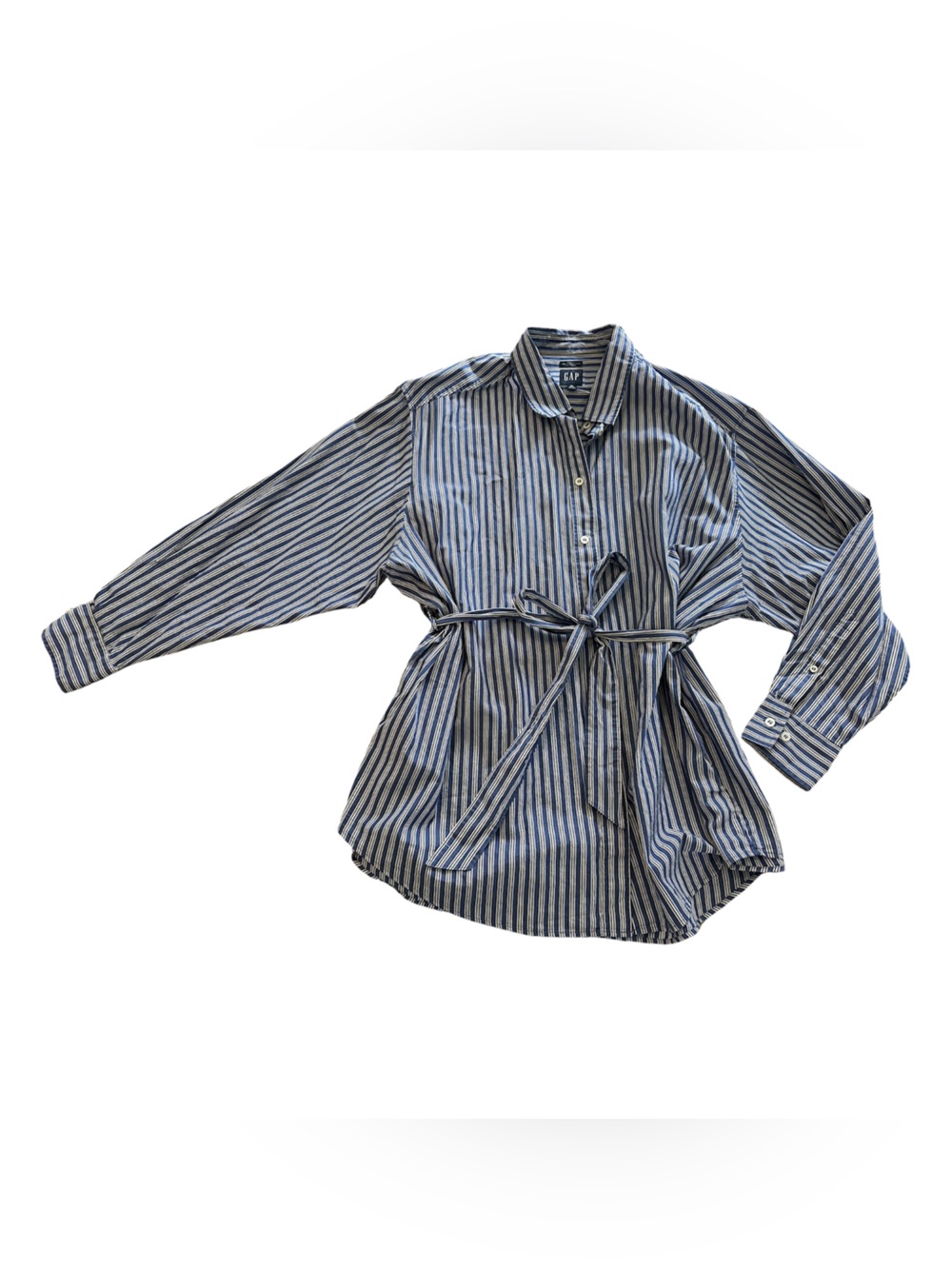 GAP Big Shirt menswear inspired Blue Striped Button-Up Shirt with Waist Tie